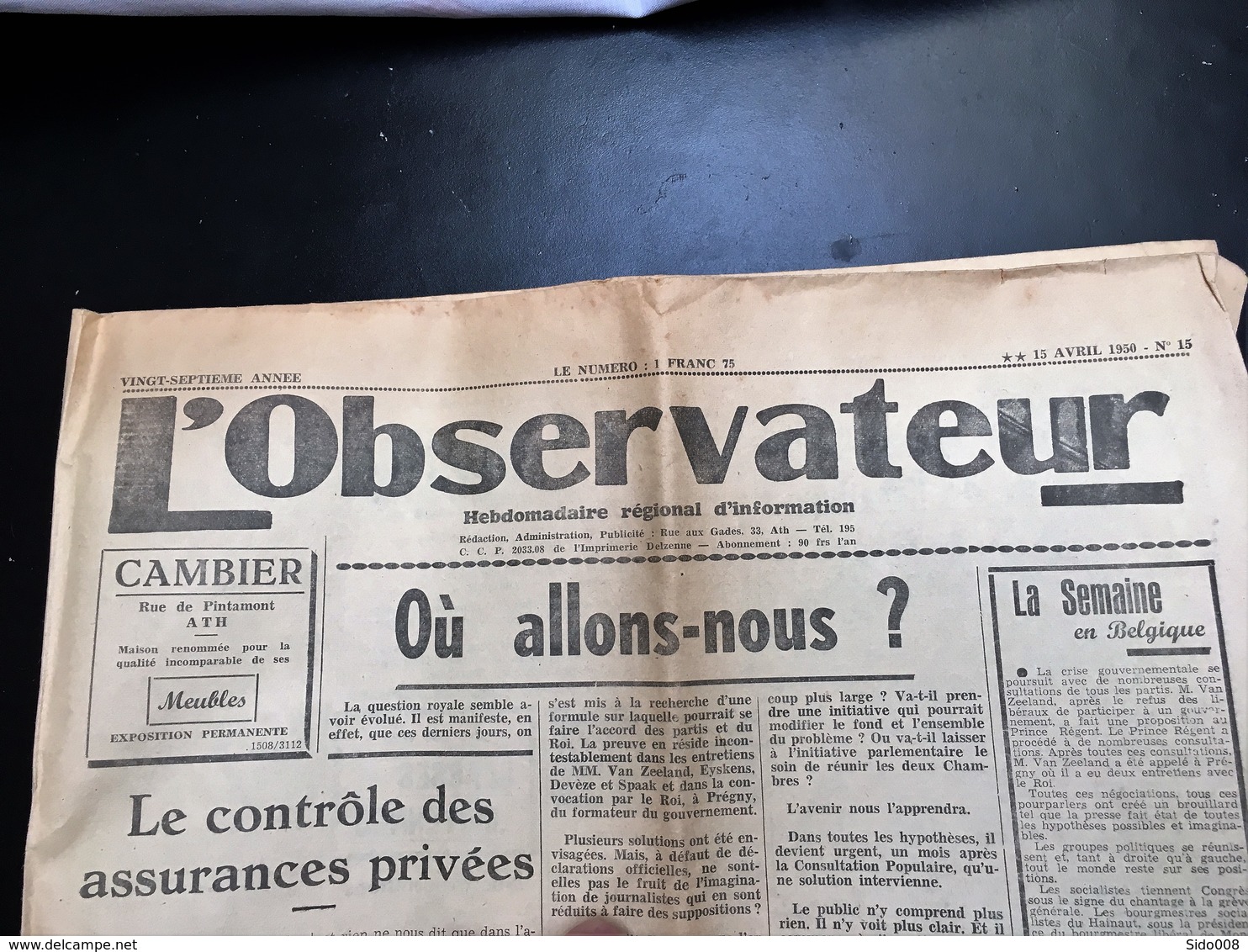 Ancien Journal - L'observateur - Ath - Ellezelles - Flobecq - 15 Avril 1950 - 1950 à Nos Jours