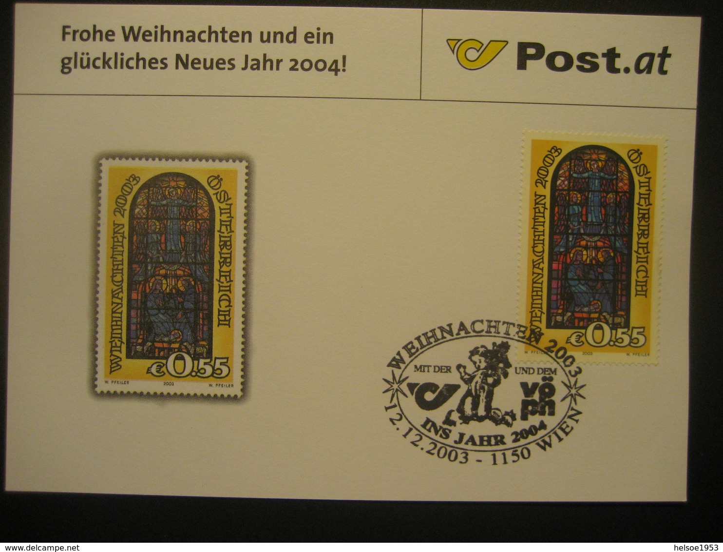 Österreich- Advent 1150 Wien 12.12.2003 SStp. Mit Der Post Und Dem VÖPh Ins Jahr 2004 - Brieven En Documenten