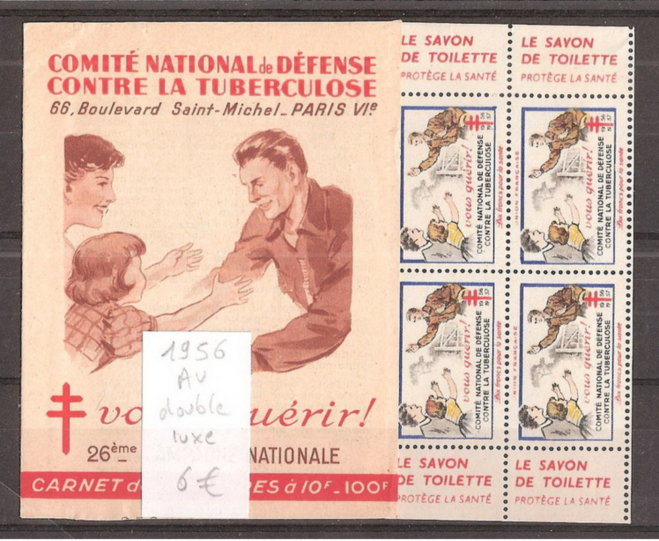 France Carnet De 10 Vignettes Contre La Tuberculose 1956 Complet Sans Aucune Adhérence - Altri & Non Classificati