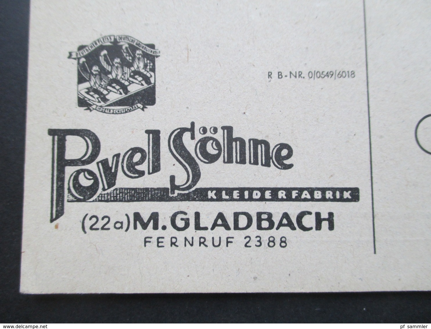 Bizone 1948 Dekorative Firmen PK Mit Freistempel Pavel Söhne M.Gladbach Kleiderfabrik - Sonstige & Ohne Zuordnung