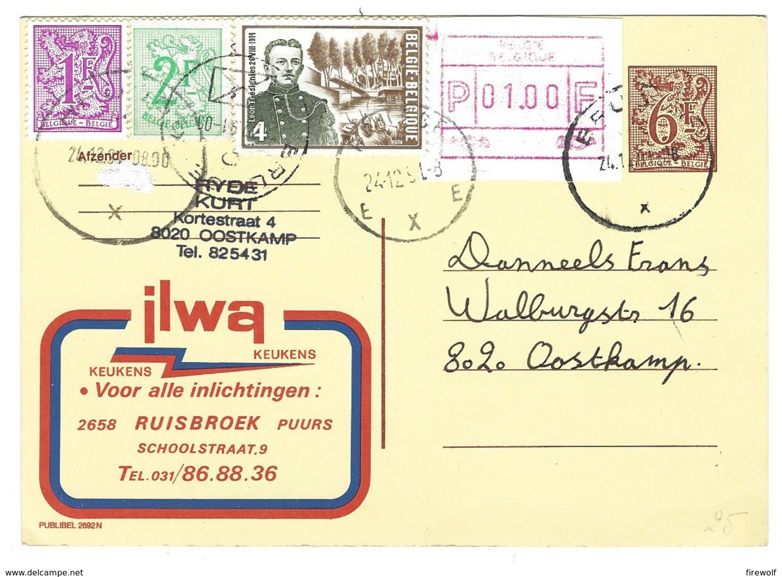 X09 - Belgium - Publibel 2692 N - Ilwa Keukens Ruisbroek - Gebruikt Brugge - Werbepostkarten