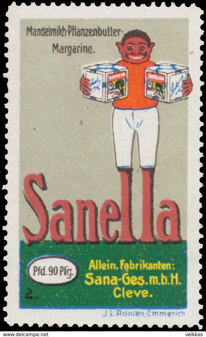 Kleve: Sanella Mandelmilch-Pflanzenbutter-Margarine Reklamemarke - Erinnofilia