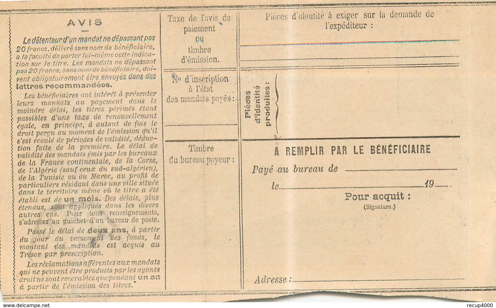 MANDAT POSTE  1945 Entier Semeuse Sans Valeur De Béziers à Mirepoix  2 Scans - Autres & Non Classés