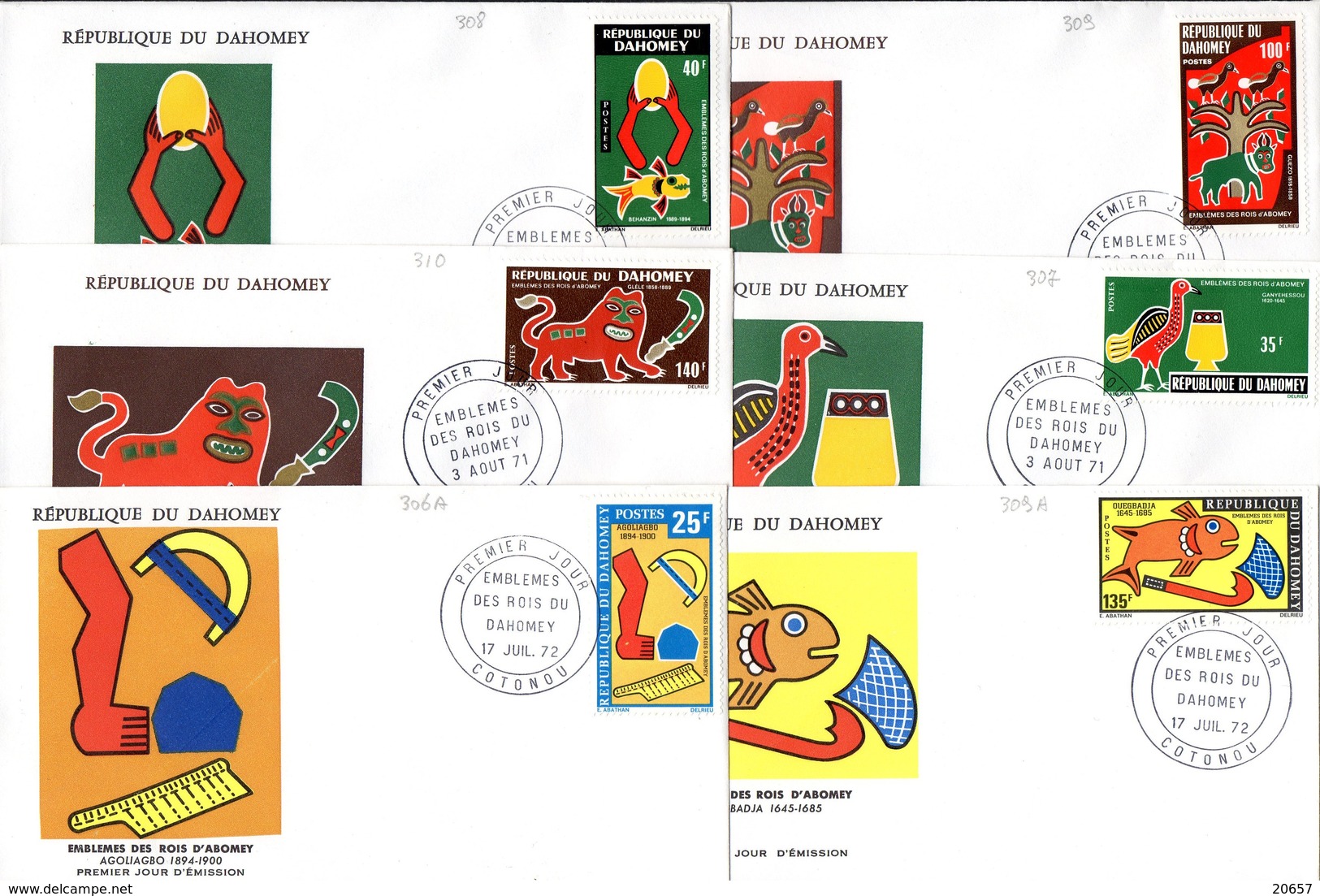 Benin Dahomey 306A Et 307/10 Fdcs Emblèmes Et Armoiries Des Rois D'Abomey - Sobres