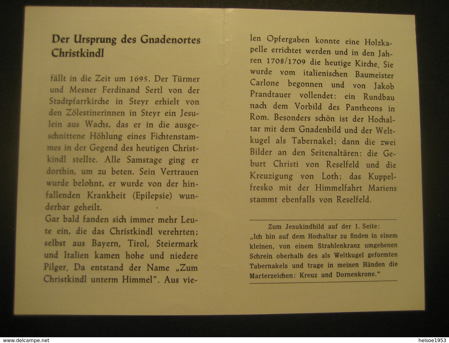 Österreich- Adventbeleg Faltbild Das Gnadenbild Von Christkindl Mit Beschreibung - Altri & Non Classificati