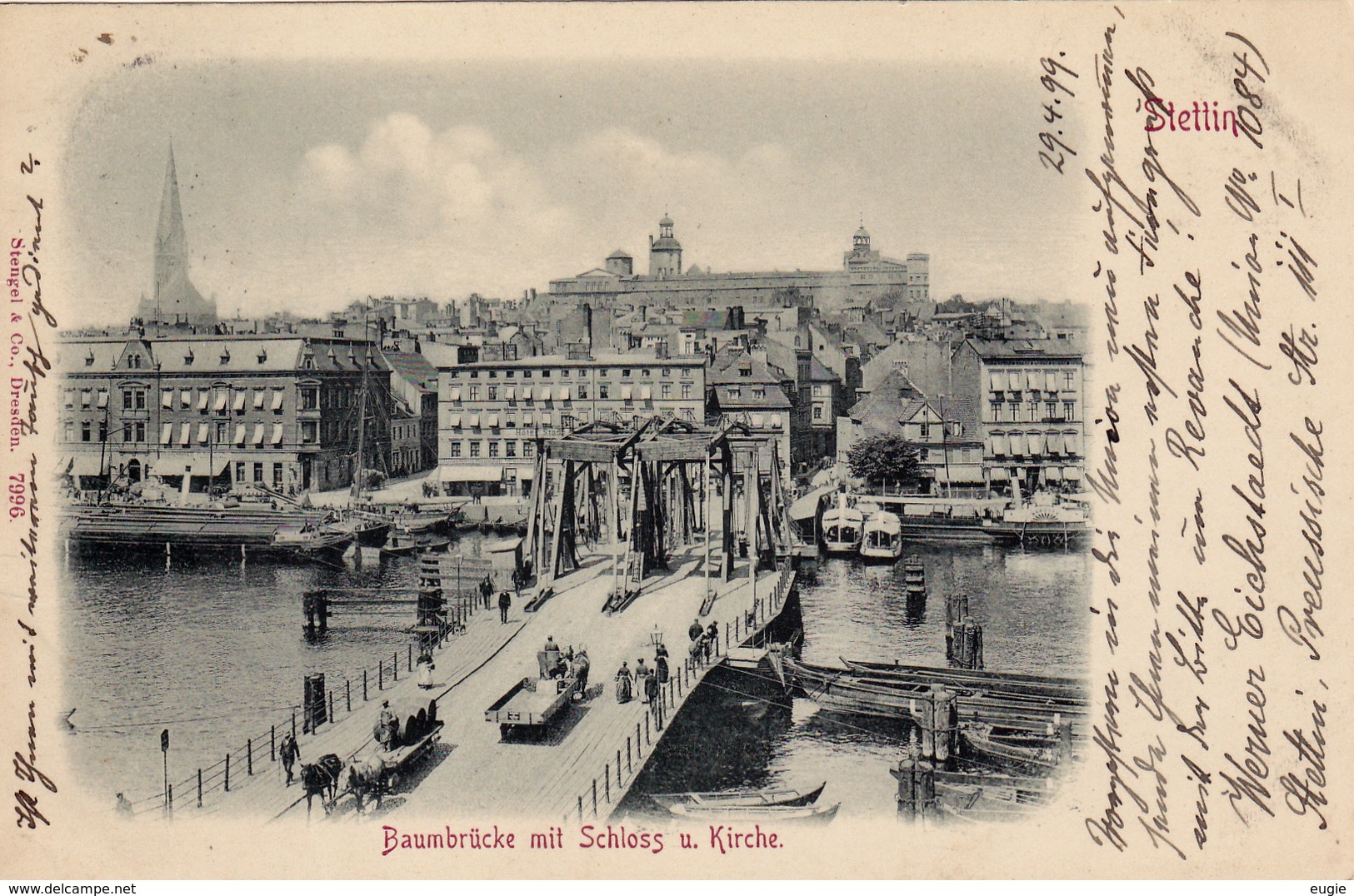 561/ Baumbrücke Mit Schloss Und Kirche, Stettin 1899 - Polen