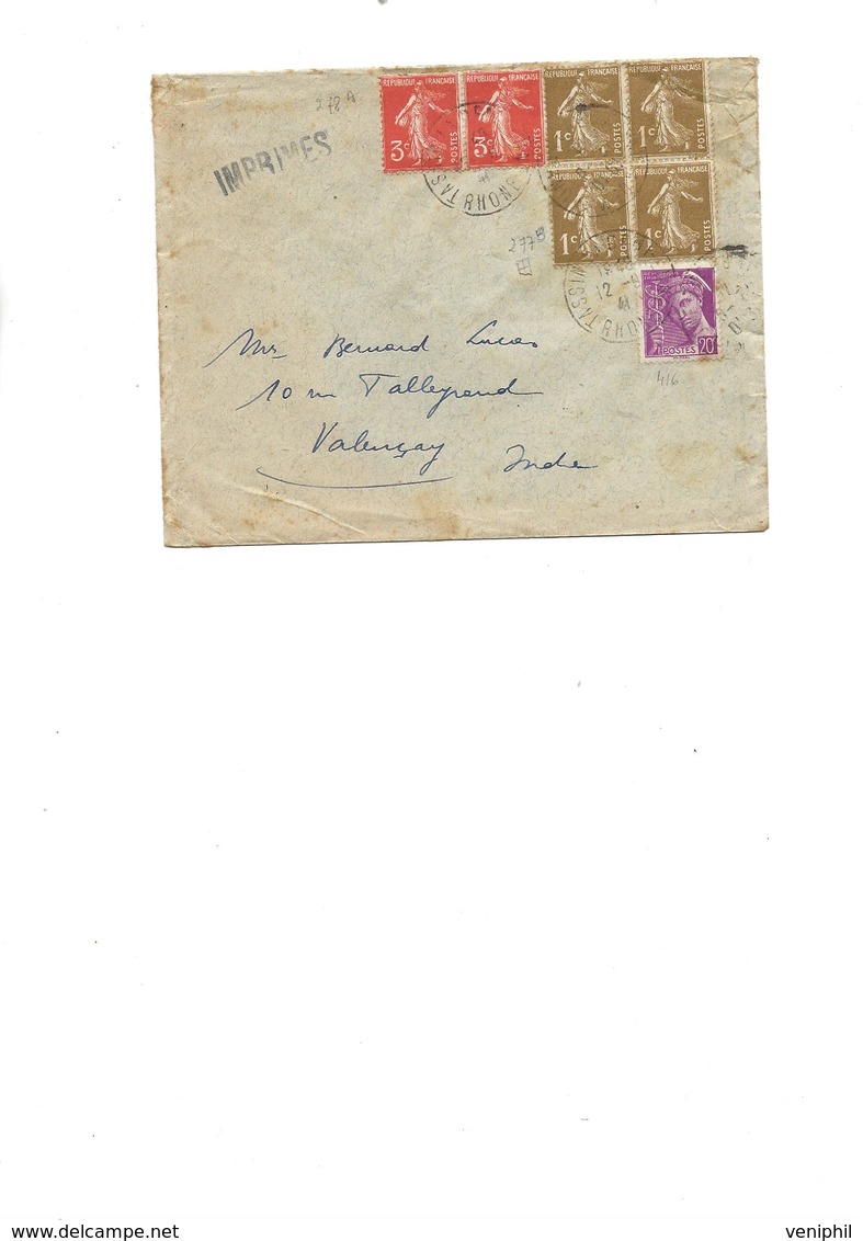 LETTRE AFFRANCHIE BLOC DE 4 N° 277 B + NPAIRE N° 278 A +N° 416 -OBLITEREE CAD TASSIN LA DEMI-LUNE -RHONE -1941 - 1921-1960: Modern Period