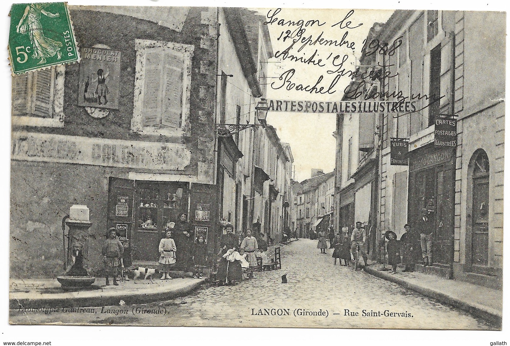 33-LANGON-Rue Saint-Gervais...1908  Animé  Magasin De Cartes Postales... - Langon