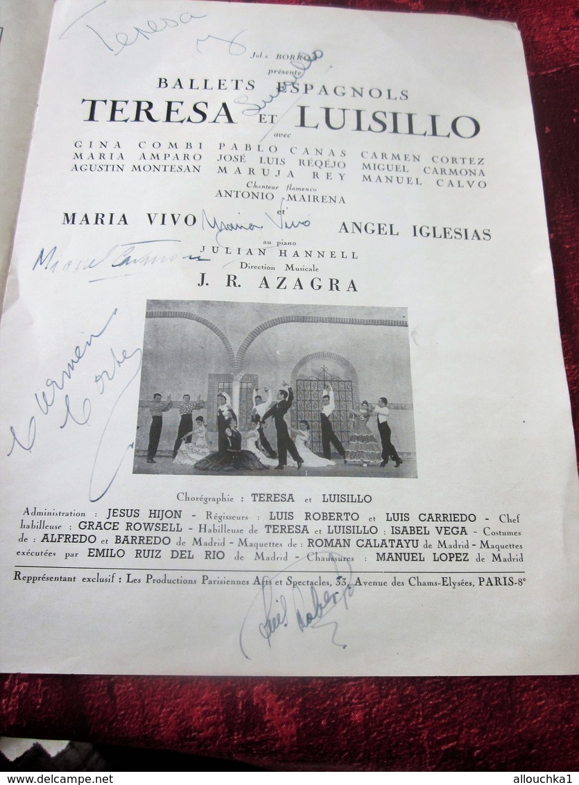 1951 FLAMENCO GLOBO ESPAÑOL BAILA EL PROGRAMA TERESA Y LUISILLO CON AUTÓGRAFOS FIRMAS DE ACTORES Y COMEDIOS - Programas