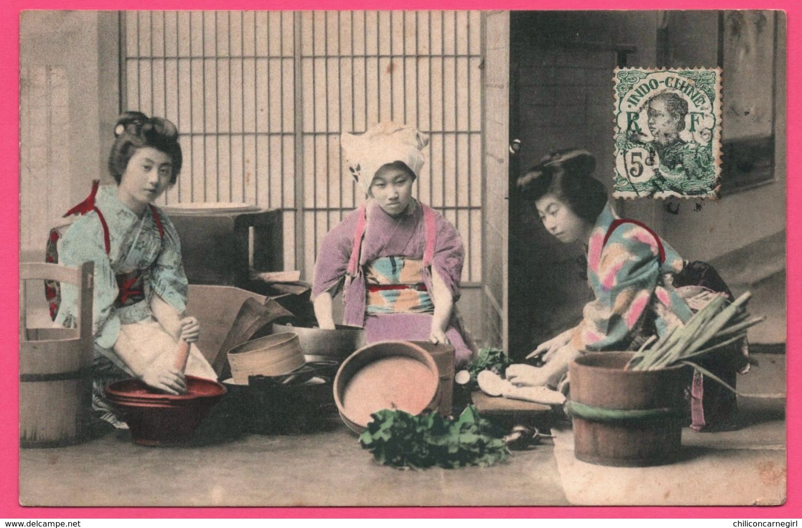 Hanoï - 3 Femmes - Geishas - Japon - Japan - Geisha - 1910 - Timbre 5c Indochine - Cambodge