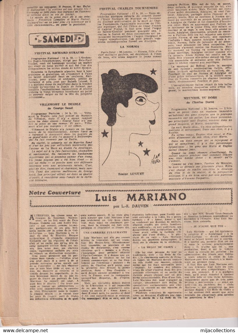 Revue Mon Programmen°556-12 Novembre 1949-radio-opéra-télévision-article Sur LUIS MARIANO à Ses Débuts - Cinéma & Télévision