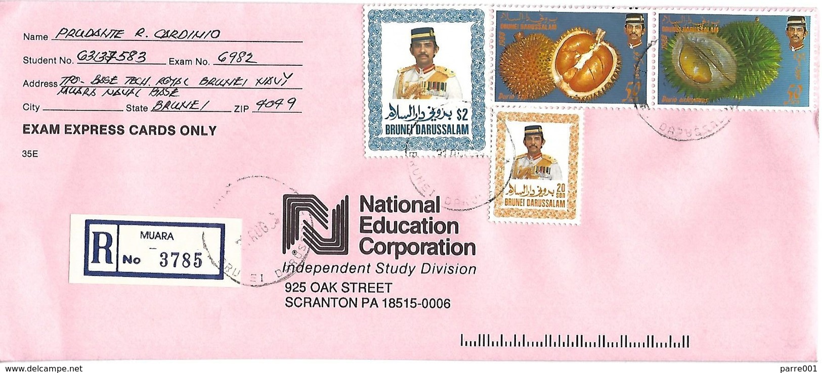 Brunei 1988 Muara Naval Base Durian Fruit Sultan Registered Cover - Brunei (1984-...)