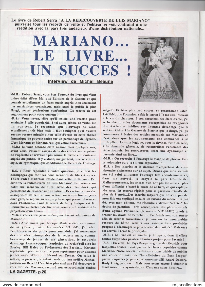 La Gazette De BIARRITZ,DE BAYONNE Et Du PAYS BASQUE -informations Régionales-LUIS MARIANO - Informations Générales