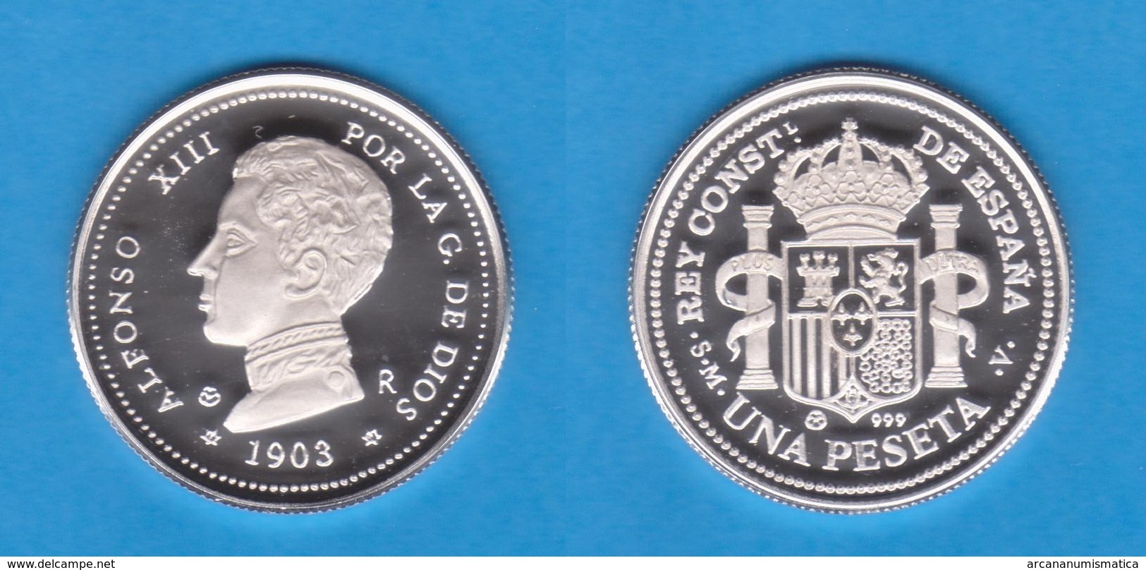 ALFONSO XIII 1 PESETA 1.903  #19-03  SM V  PLATA / SILVER PROOF  SC/UNC  T-DL-12.331 - Prove & Monete Ribattute