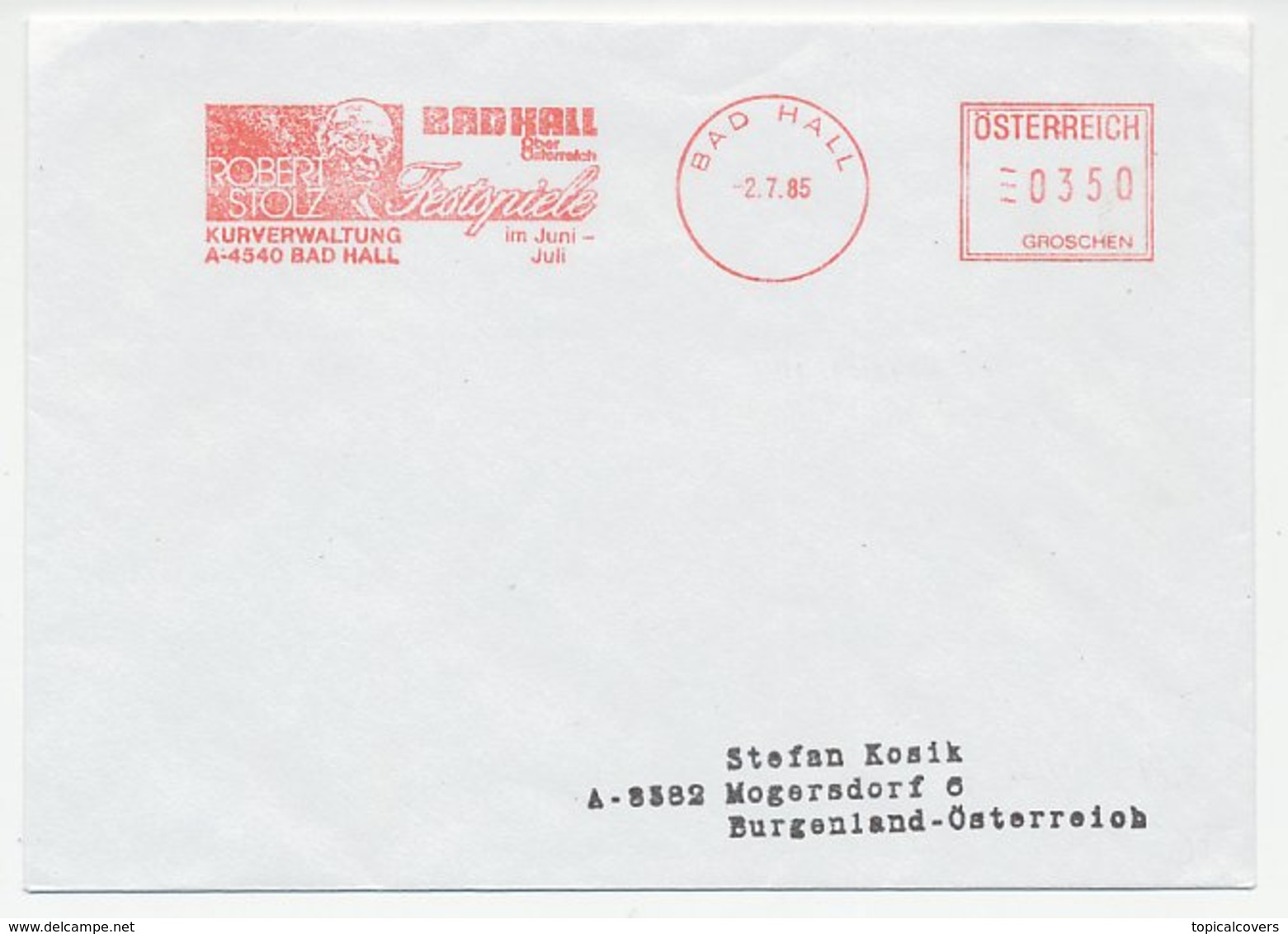 Meter Cover Austria 1985 Robert Stolz - Composer - Festival Bad Hall - Música