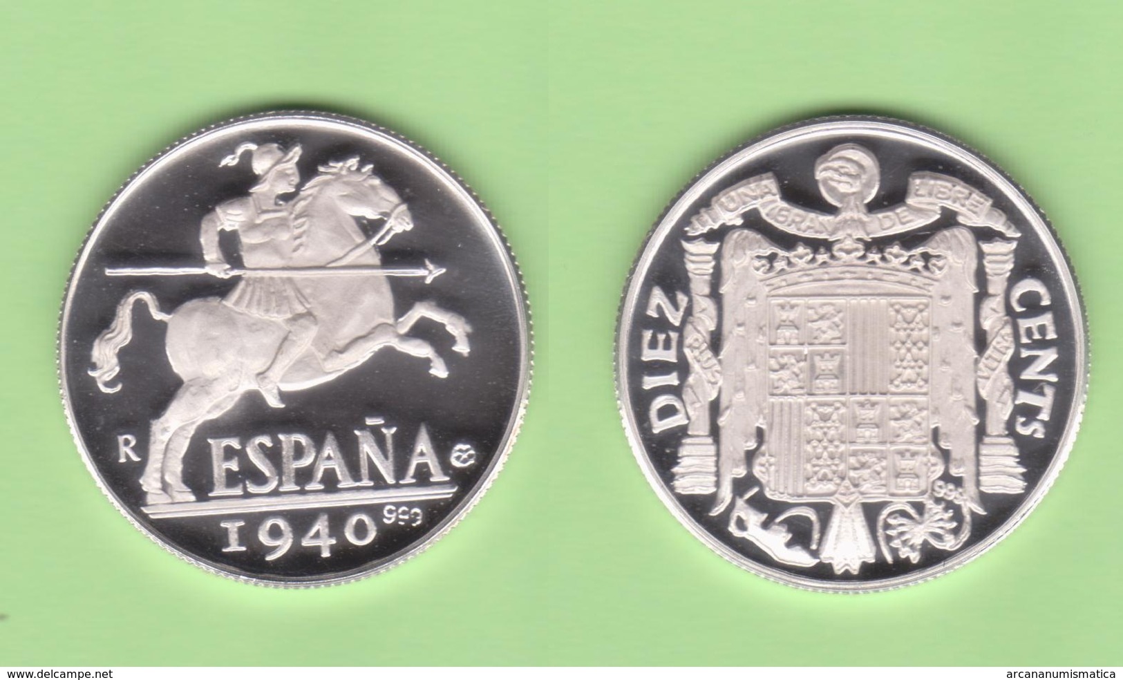 ESPAÑA FRANCO ESTADO ESPAÑOL 10 CÉNTIMOS 1.940 "JINETE IBÉRICO"   PLATA / SILVER PROOF  SC/UNC  T-DL-12.333 - 10 Centimos