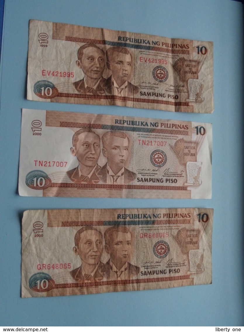 3 X 10 Sampung Piso ( EV421995 / QR648065 / TN217007 ) ( For Grade, Please See Photo ) ! - Philippines