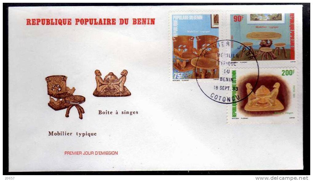 Benin 0567/69 Fdc Artisanat Bois Table Chaise Singe - Beeldhouwkunst