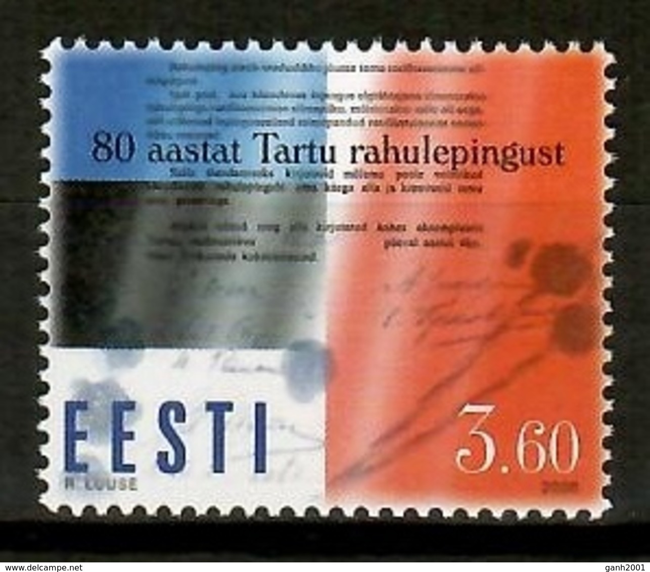 Estonia 2000 / Peace Treaty MNH Tratado De Paz / Kh01  10-8 - Estonia