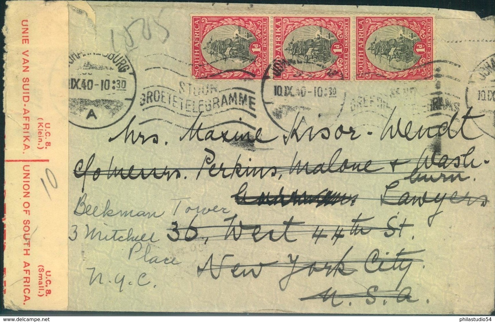 1940, Letter From JOHANNESBURG To New York With South African Censor - Ohne Zuordnung