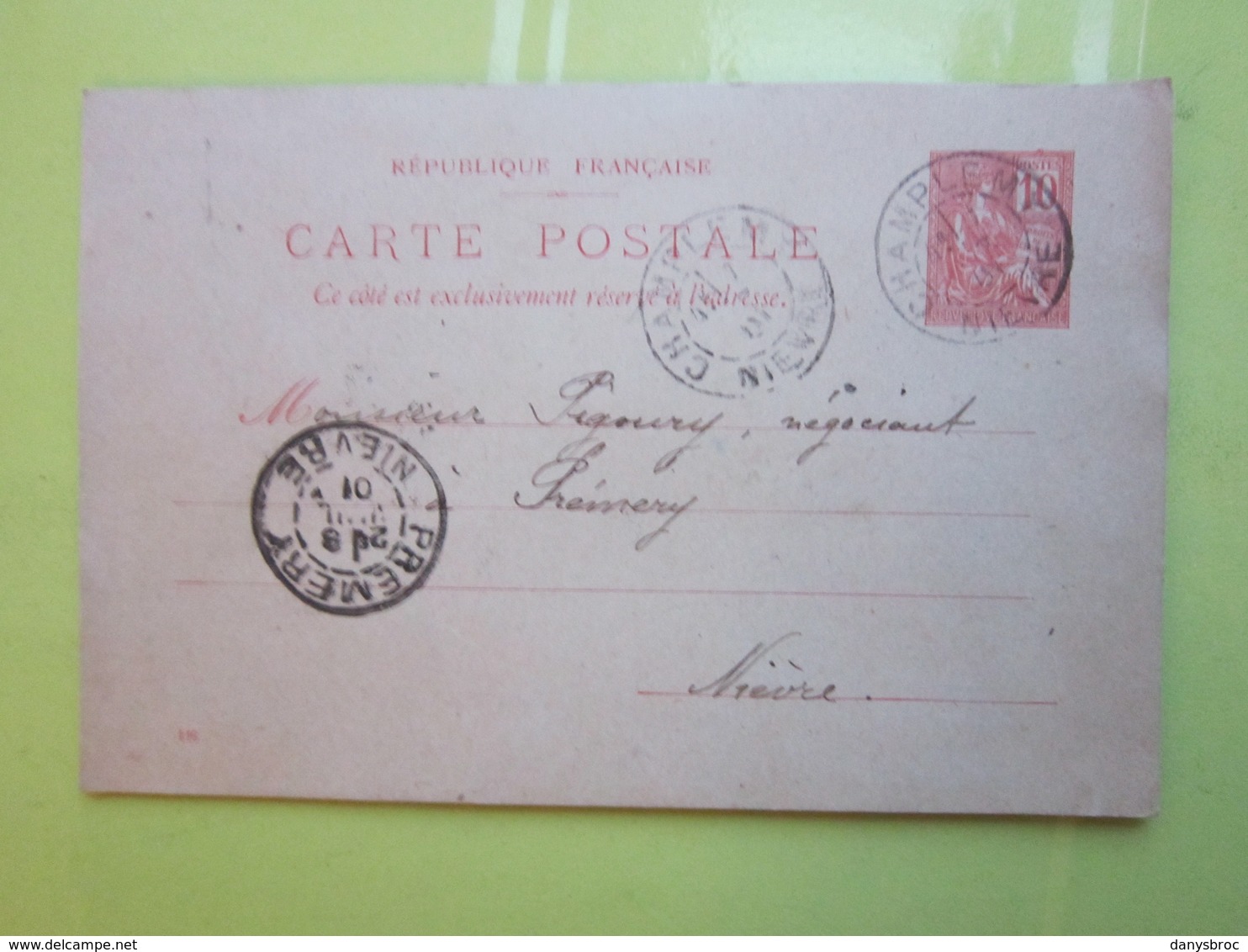 Carte Postale,Timbre Entier Type MOUCHON 10cts Oblitérée Champlemy & Prémery (58) Le 7/07/1901 - Cartes Postales Types Et TSC (avant 1995)