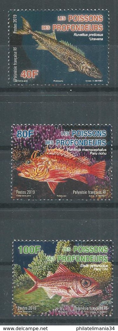 Polynésie Française 2019 - Les Poissons Des Profondeurs (série Complète De 3v) - Unused Stamps