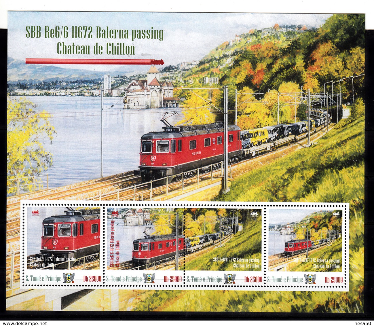 Trein, Train, Locomotive, Eisenbahn : Railway Heritage: S. Tome E Principe : SBB  Balerno Passing Chateau De Chillon - Trains