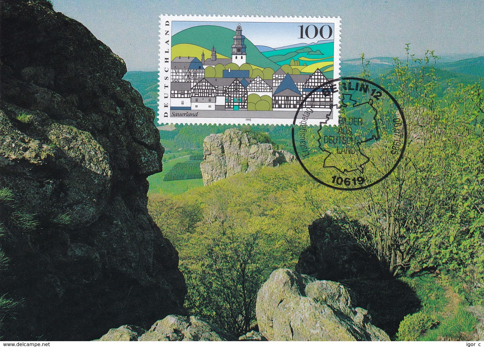 Germany Maximum Card 1995: Nature Protection; Sauerland Forest Wald, Church Kirche - Umweltschutz Und Klima