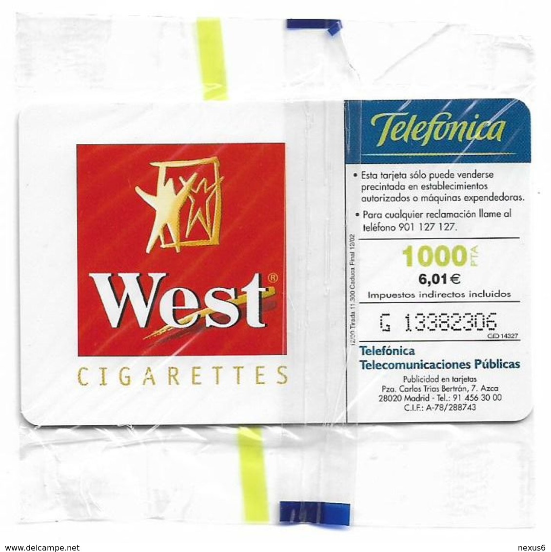 Spain - Telefónica - West Tobacco Formula 1 - CP-194 - 12.2000, 11.300ex, NSB - Werbekarten