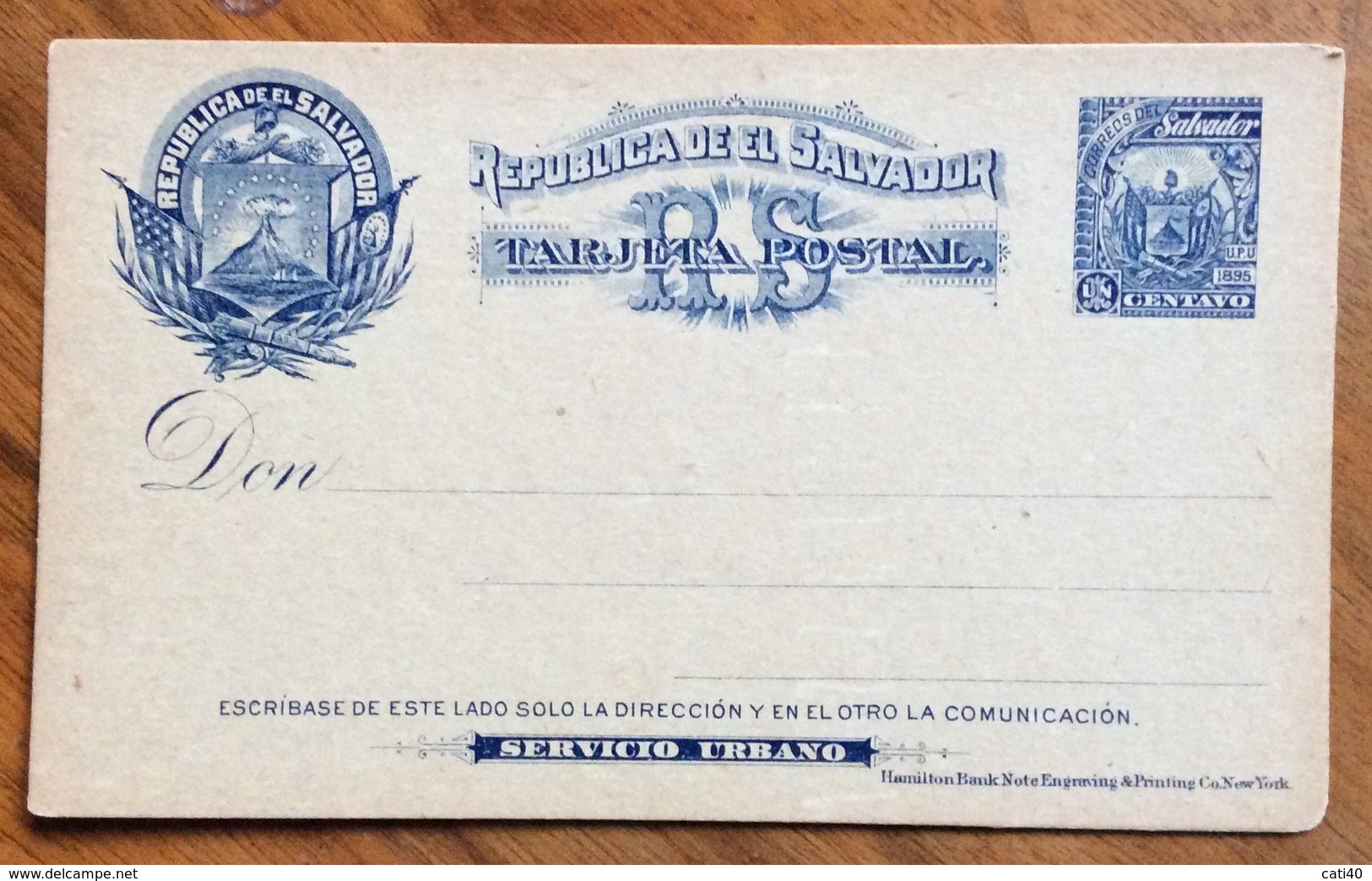 EL SALVADOR 1895  TARJETA POSTAL CARD 1 CENTAVO  SERVICIO URBANO - Postal Stationery