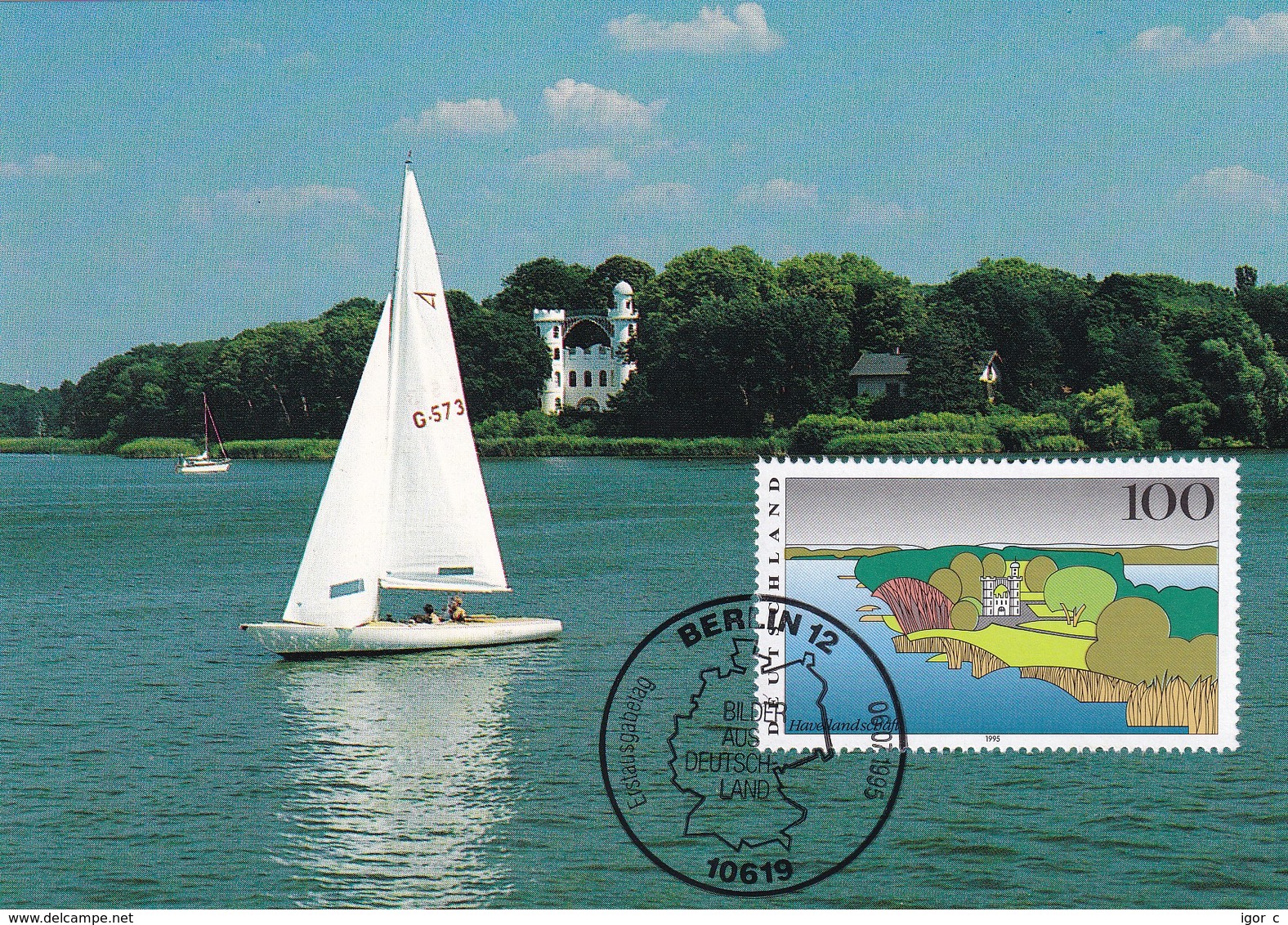 Germany Maximum Card 1995: Nature Protection; Havellandschaft Berlin; Sailing Tourism Sport Castle Architecture - Umweltschutz Und Klima