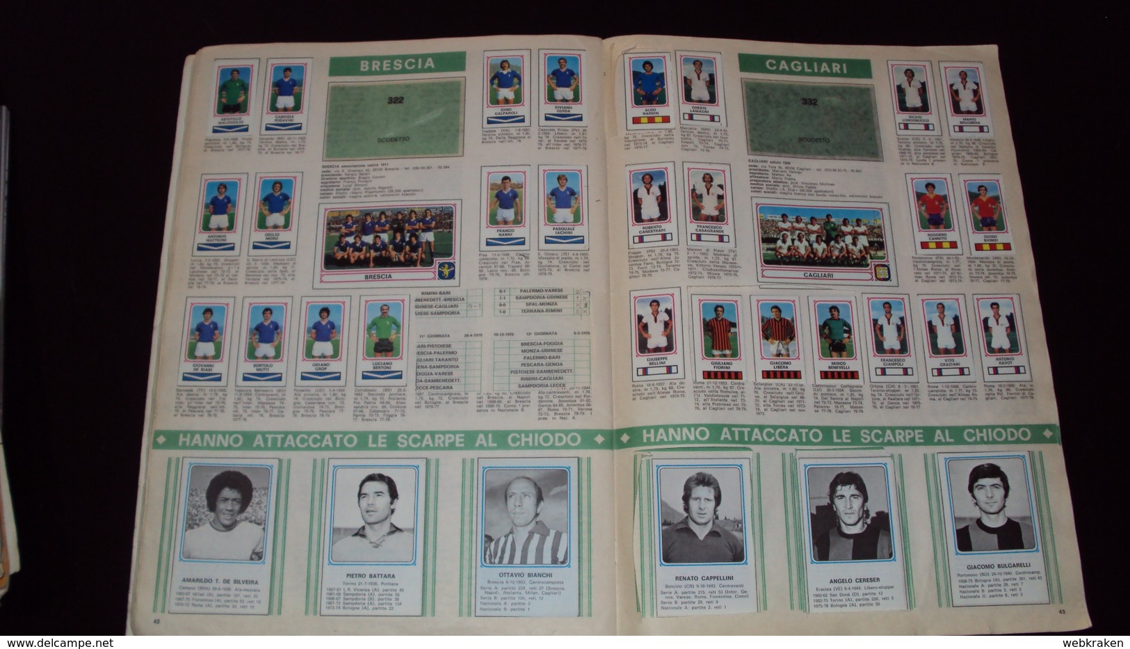 ALBUM FIGURINE CALCIATORI PANINI 1978 1979  X RECUPERO CON 450 FIGURINE PRESENTI 10 SCUDETTI SERIE A e B + CEDOLA