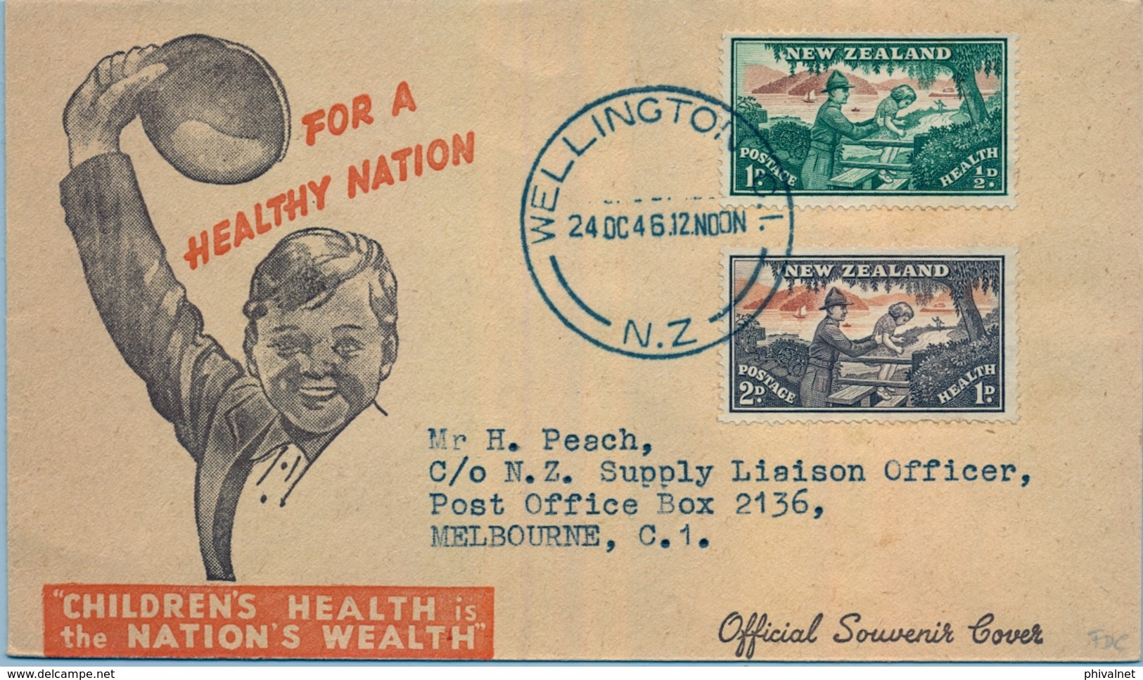 1946 , NUEVA ZELANDA , WELLINGTON - MELBOURNE , CHILDREN'S HEALTH , SALUD - Lettres & Documents