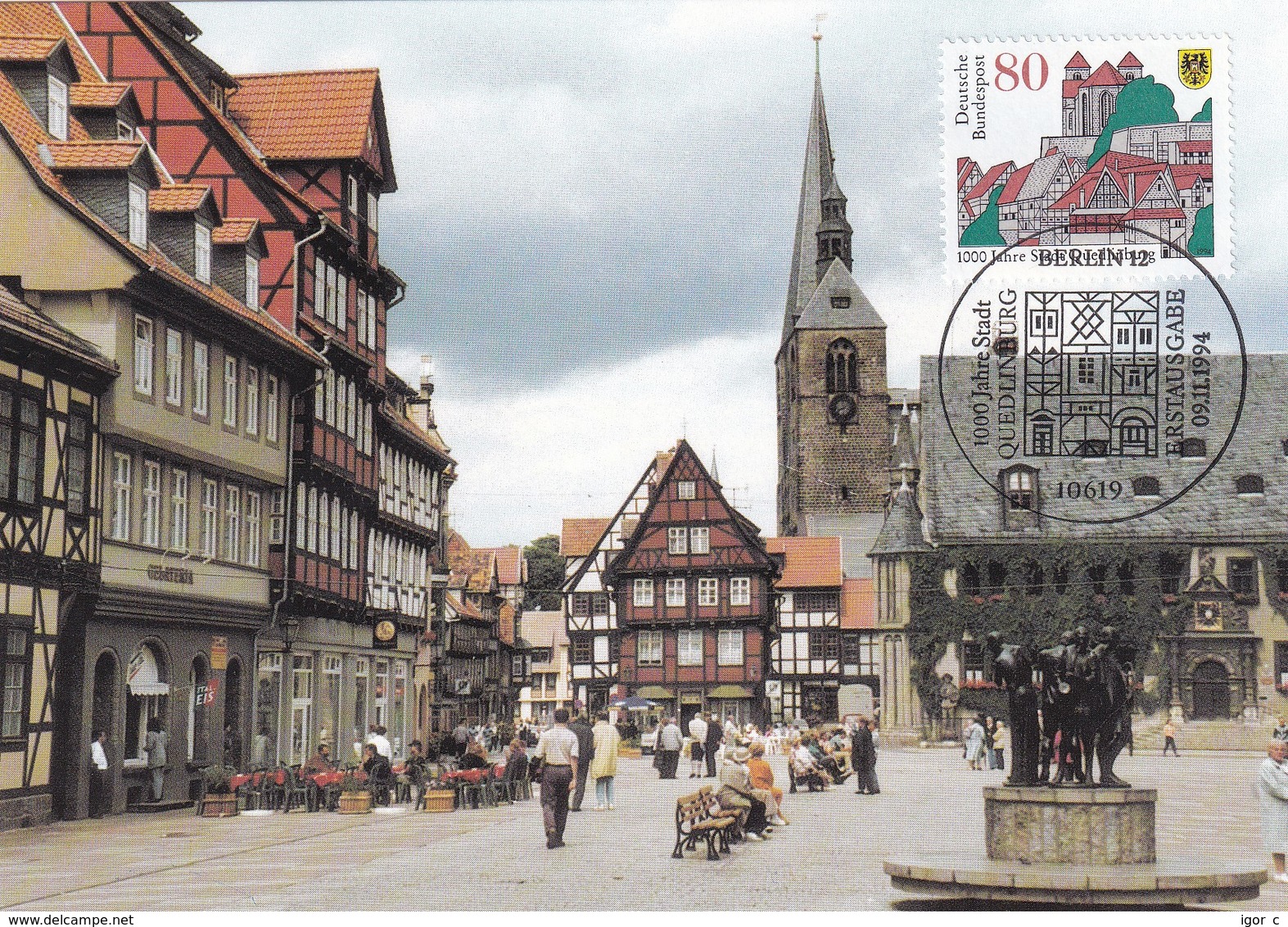 Germany Maximum Card 1994: Architecture; Church Kircje; Marktplatz; Sculpture; 1000 Jahre Quedinburg - Altri & Non Classificati