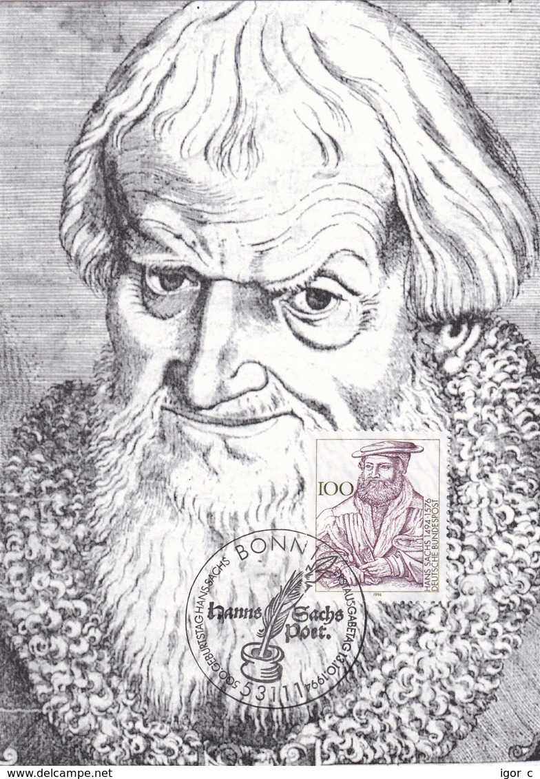 Germany Maximum Card 1994: Famous People; Hans Sachs; Dichter: Poet - Sonstige & Ohne Zuordnung