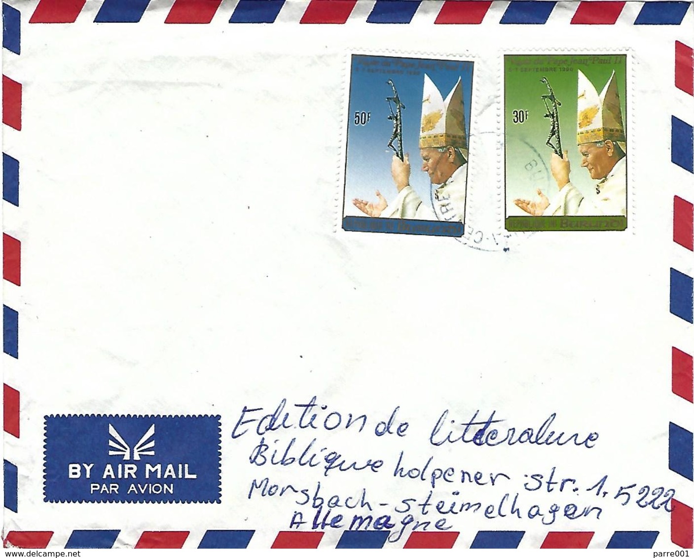 Burundi 1990 Bujumbura Pope John Paul II Cover - Oblitérés