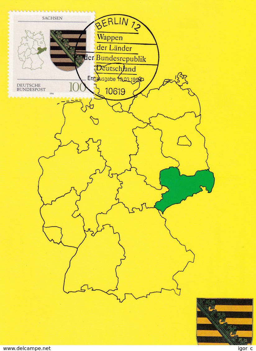 Germany Maximum Card 1994: Coat Of Arms;  Maps; Sachsen - Sonstige & Ohne Zuordnung