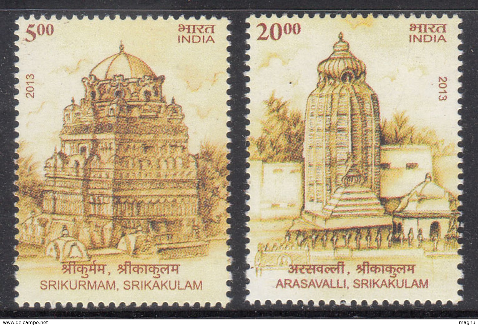 India MNH 2019, Set Of 2, Architectural Heritage Arasavalli ( Sun Temple) Astronomy Sun Rays , Monument, - Ongebruikt