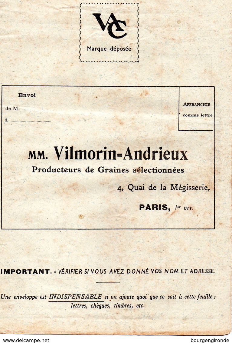 MM VILMORIN - ANDRIEUX - PRODUCTEUR DE GRAINES SELECTIONNEES - PARIS - Werbung