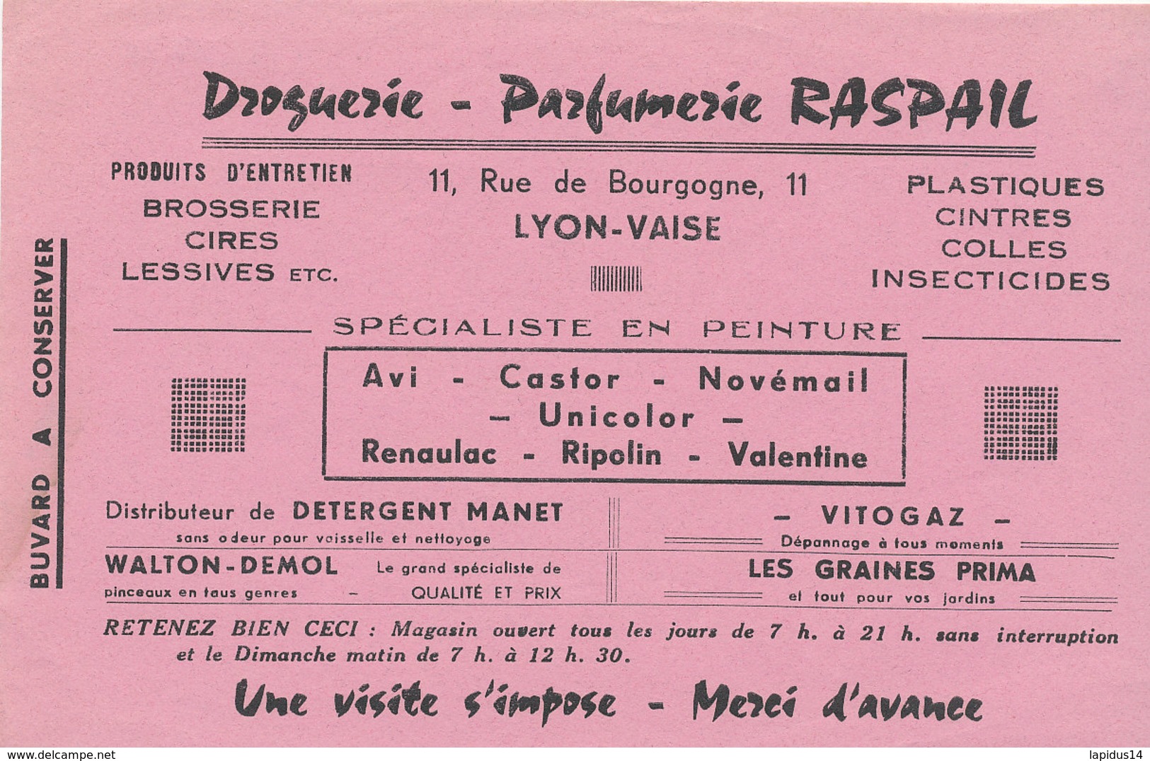 BU 1826  /   BUVARD     -    DROGUERIE PARFUMERIE RASPAIL  LYON VAISE - Parfums & Beauté