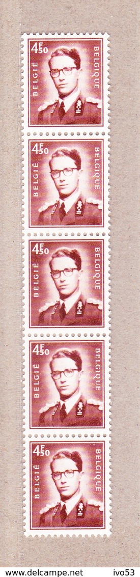 1972 R42** Zonder Scharnier.Koning Boudewijn,strook Van 5 Met Nummer.Fosforescerend Papier. - Coil Stamps