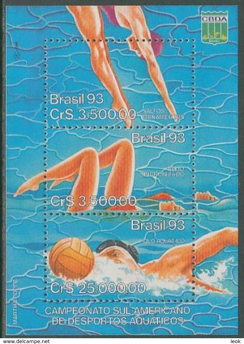 Water Polo Brazil MNH M/S Of 3 Stamps 1993 - Water Polo