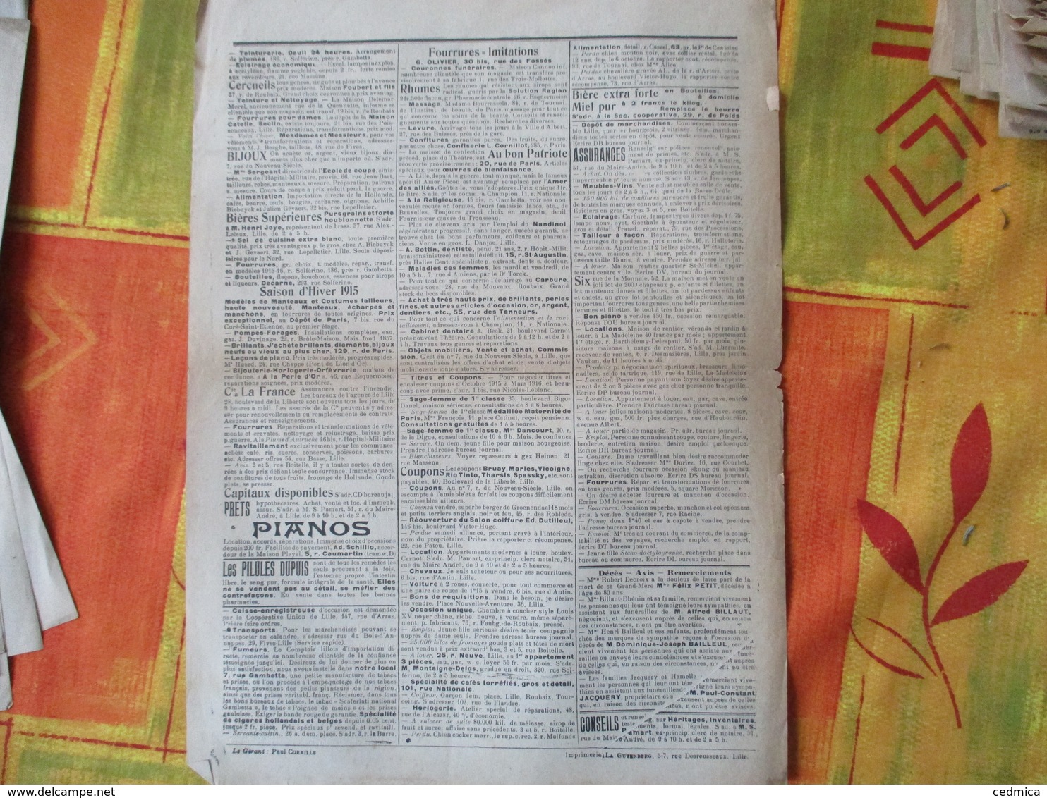 28 OCTOBRE 1915 BULLETIN DE LILLE JOURNAL PUBLIE SOUS LE CONTRÔLE DE L'AUTORITE ALLEMANDE,AVIS DE LA MAIRIE,ACTES DE L'A - 1914-18