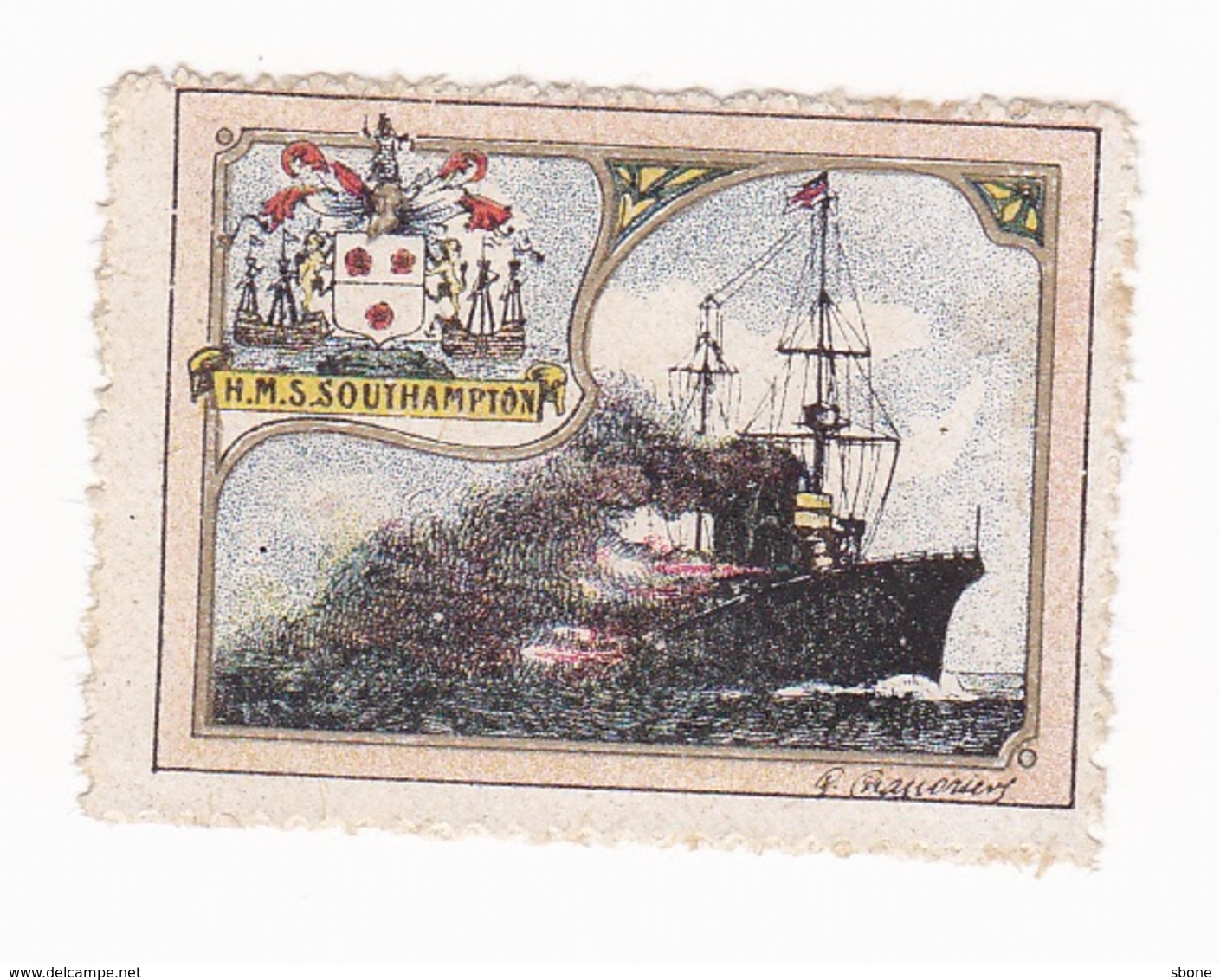 Vignette Militaire Delandre - Marine - H.M.S. Southampton - Vignette Militari