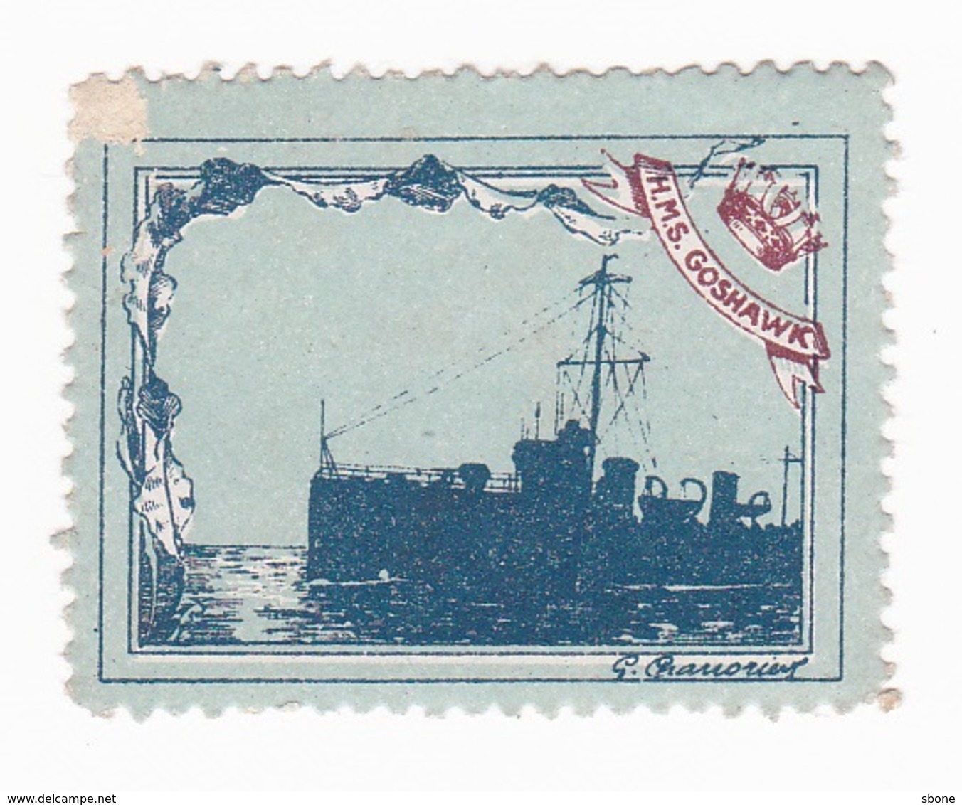 Vignette Militaire Delandre - Marine - H.M.S. Goshawk - Vignette Militari