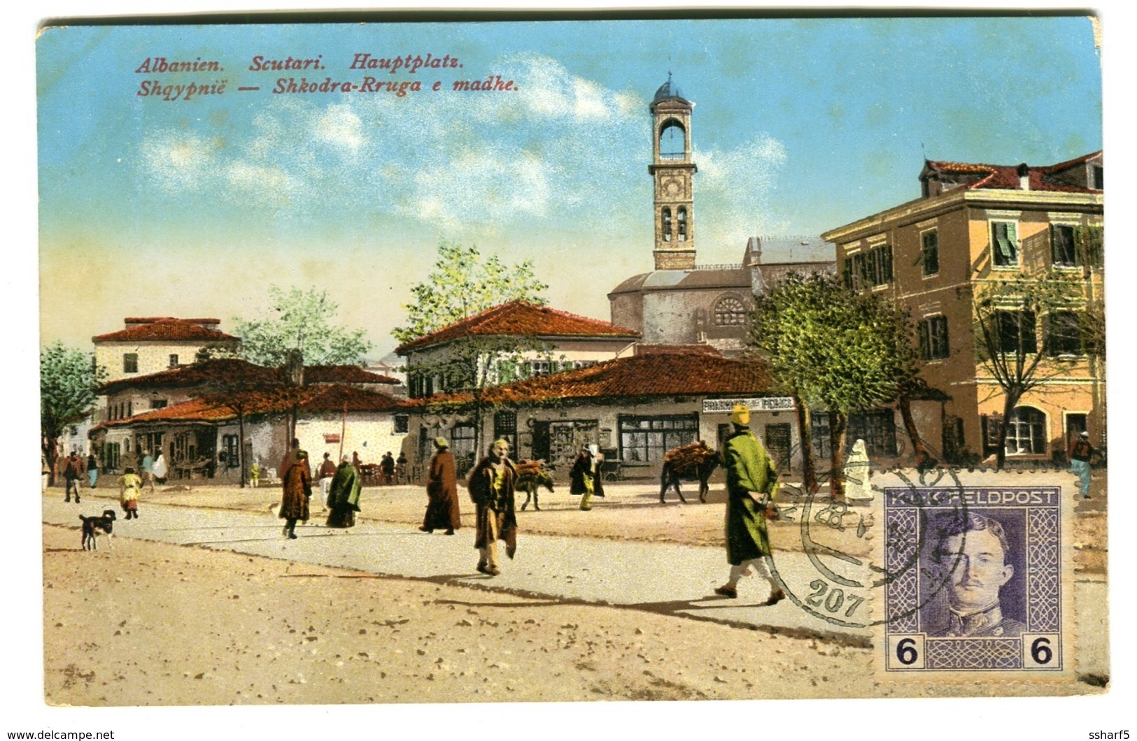 Scutari Hauptplatz With Streetlife Color Litho With Stamp And Postmark On Front 1916 - Albanie