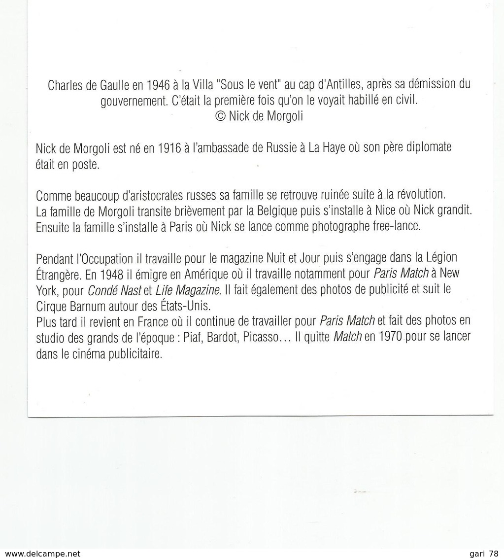 Repro (15 Cm X 21 Cm) Ch De Gaulle En 1946 à La Villa "sous Le Vent" Au Cap D'Antibes Après Sa Démission Au Gouvernement - Autres & Non Classés