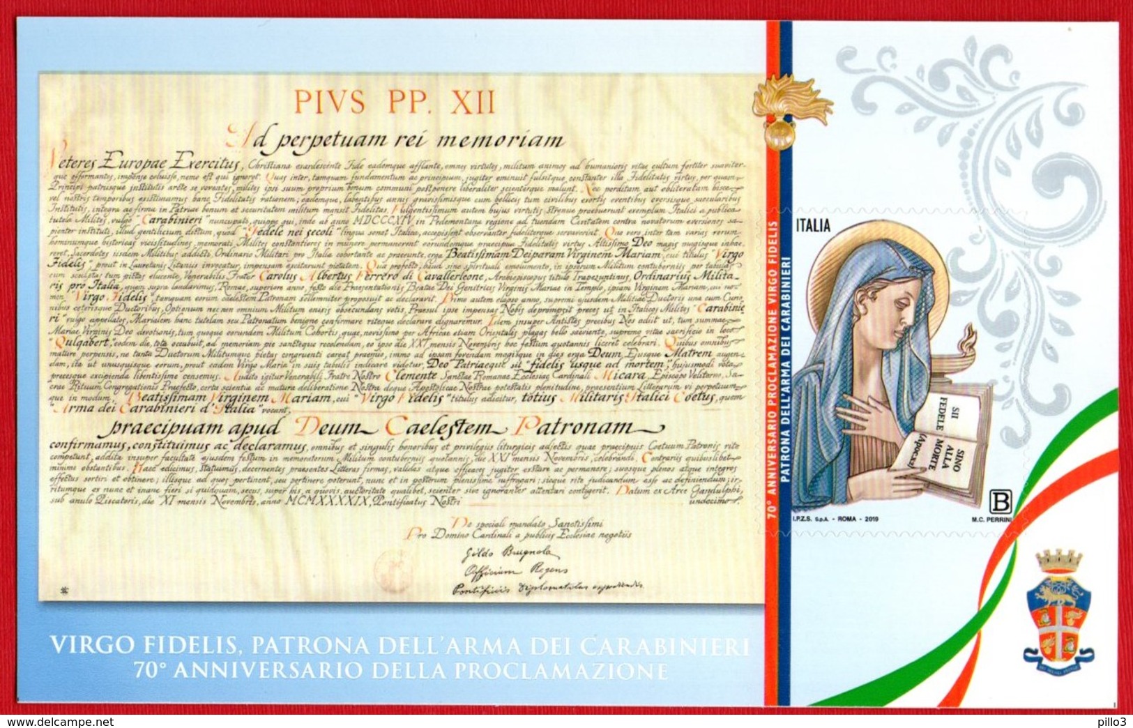 ITALIA :  VIRGO  FIDELIS - Patrona Dell'Arma Dei Carabinieri  -  1 Val. Da  1,10 €. MNH** In BF.  21.11.2019 - Blocchi & Foglietti