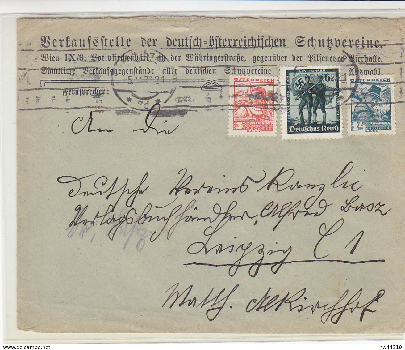 Brief Der Verkaufsstelle Der Deutsch-österreichischen Schutzvereine Mit Gem. Marken Aus WIEN 5.5.38 - Covers & Documents