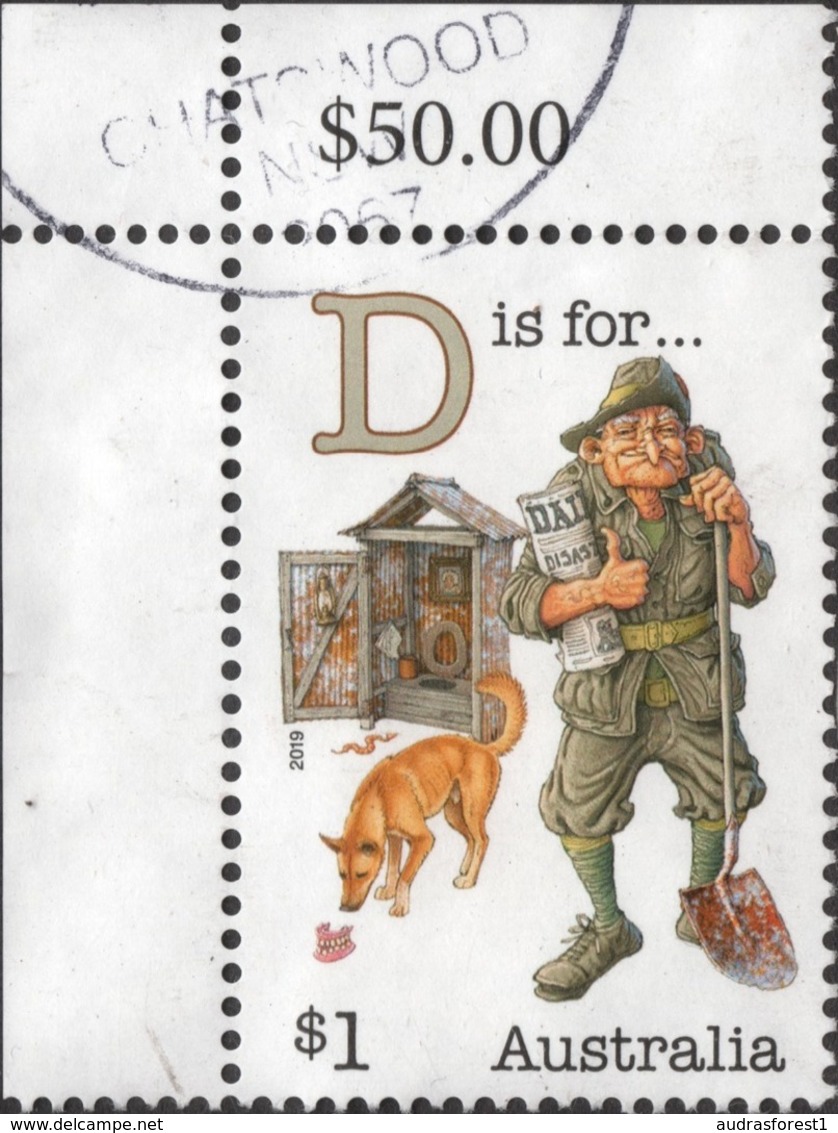 2019 AUSTRALIA Alphabet VF Used Stamp Letter D With $50.00 TAB - Oblitérés